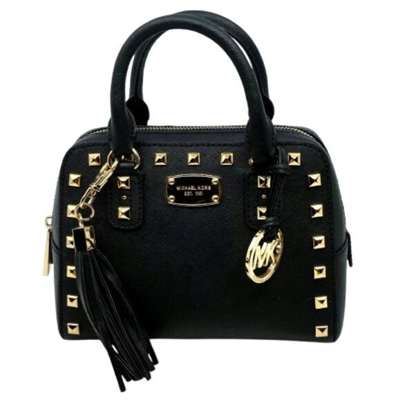MICHAEL KORS~SANDRINE~Black Saffiano Leather Studded Mini Satchel Crossbody Bag - Picture 3 of 7